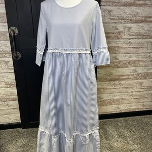 Elegant Blue Striped Dress